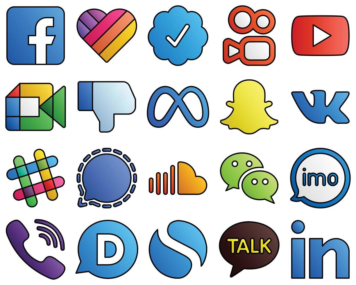 20 Fresh icons spotify. snapchat. google meet. facebook and facebook Filled Line Style Social Media Icons vector