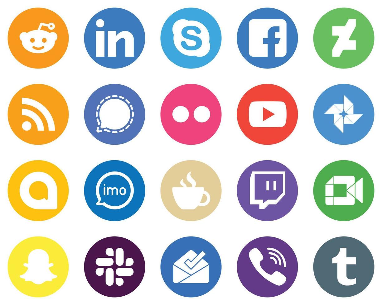 20 Unique White Icons video. yahoo. deviantart. flickr and mesenger Flat Circle Backgrounds vector