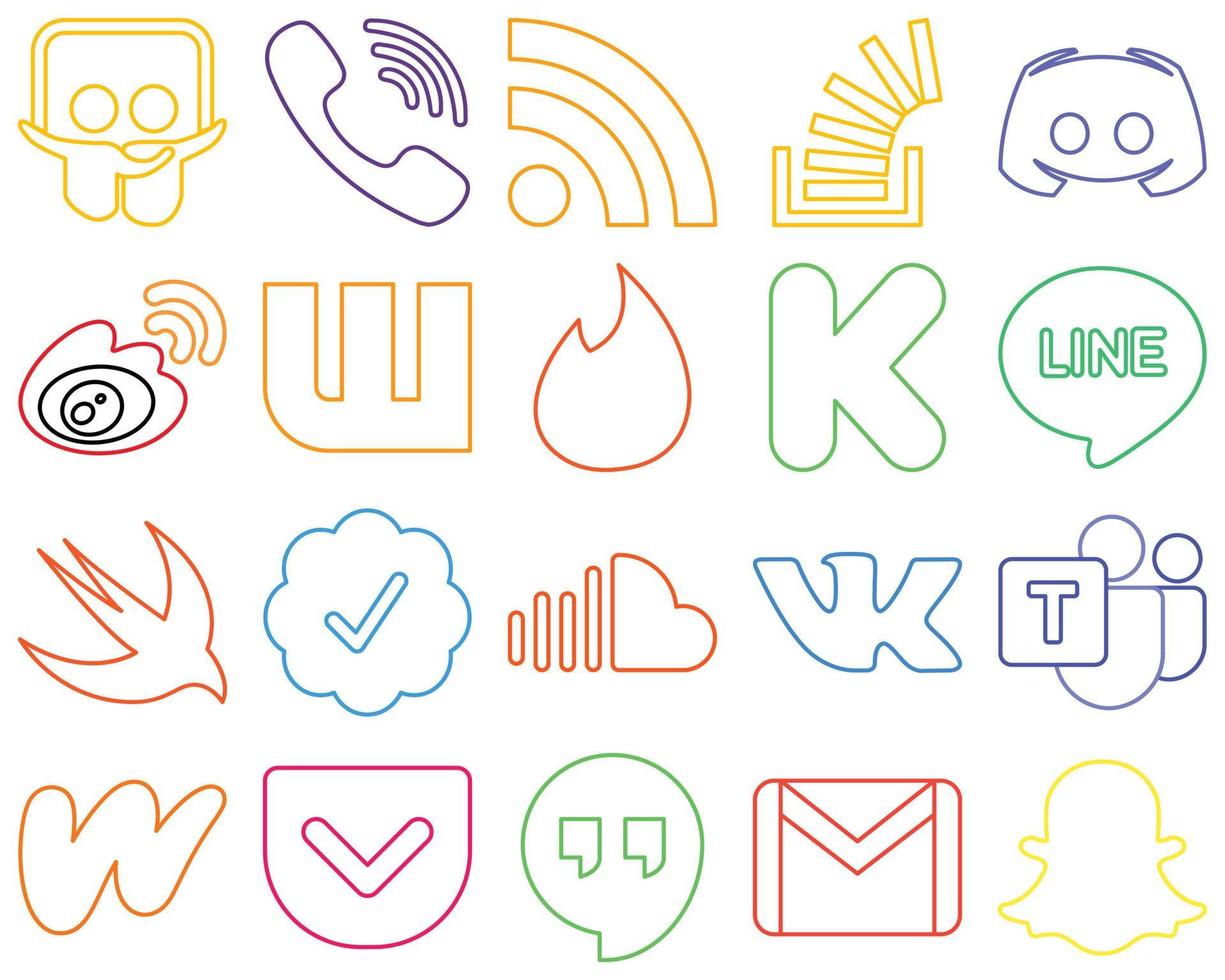 20 High-quality and modern Colourful Outline Social Media Icons such as sina. stock. weibo and text Eye-catching and high-resolution vector