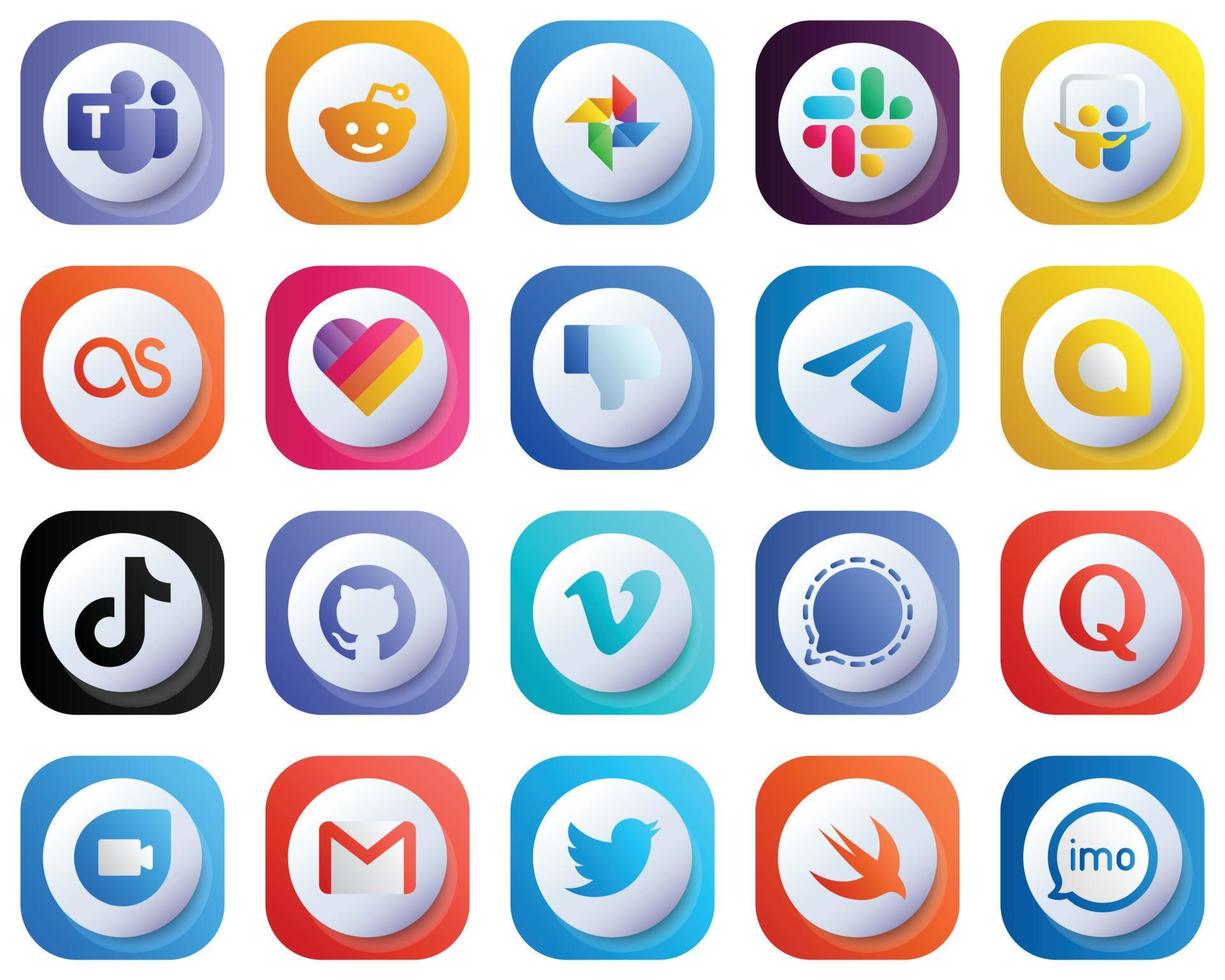 20 Cute 3D Gradient High Quality Social Media Icons such as china. douyin. dislike and tiktok icons. Professional and Customizable vector