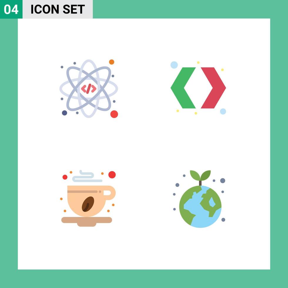 Group of 4 Flat Icons Signs and Symbols for web coffee arrows right earth Editable Vector Design Elements