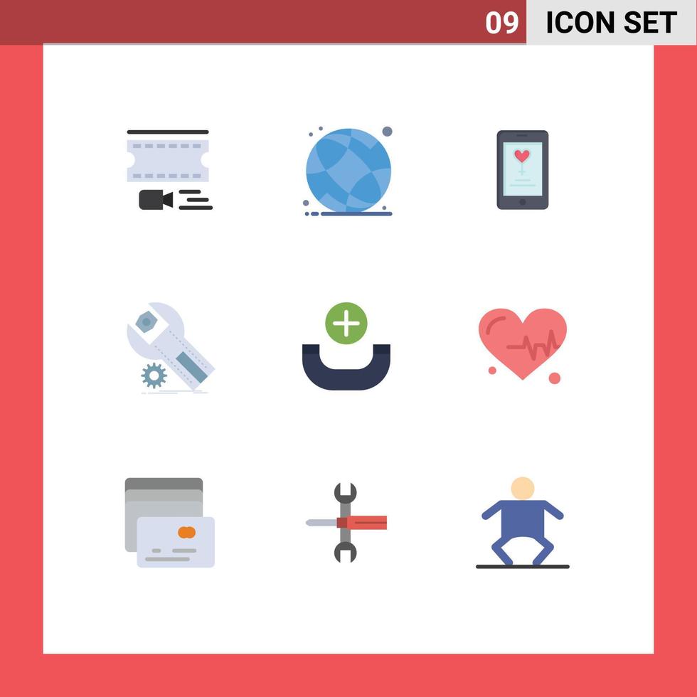 9 User Interface Flat Color Pack of modern Signs and Symbols of call maintenance app installation settings Editable Vector Design Elements