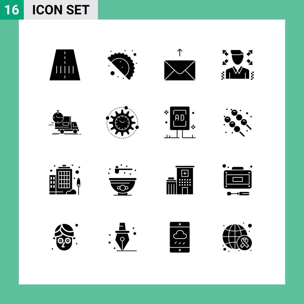16 Universal Solid Glyphs Set for Web and Mobile Applications efficiency transport send shipping delivery Editable Vector Design Elements