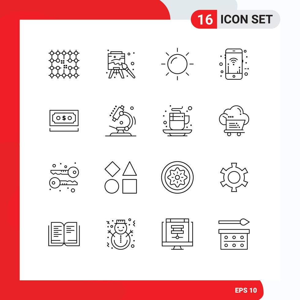 Set of 16 Vector Outlines on Grid for money wifi paint signals mobile Editable Vector Design Elements