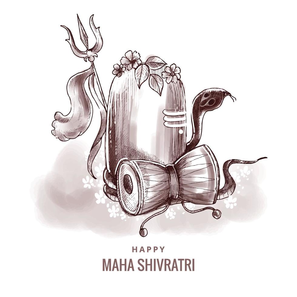 Beautiful happy maha shivratri greeting card with shivling background vector