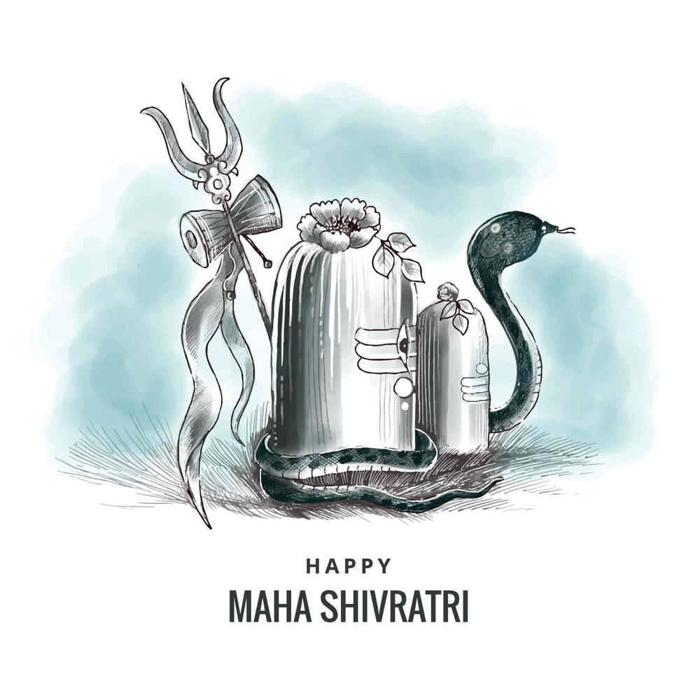 Maha shivratri festival background with shiv ling card design vector