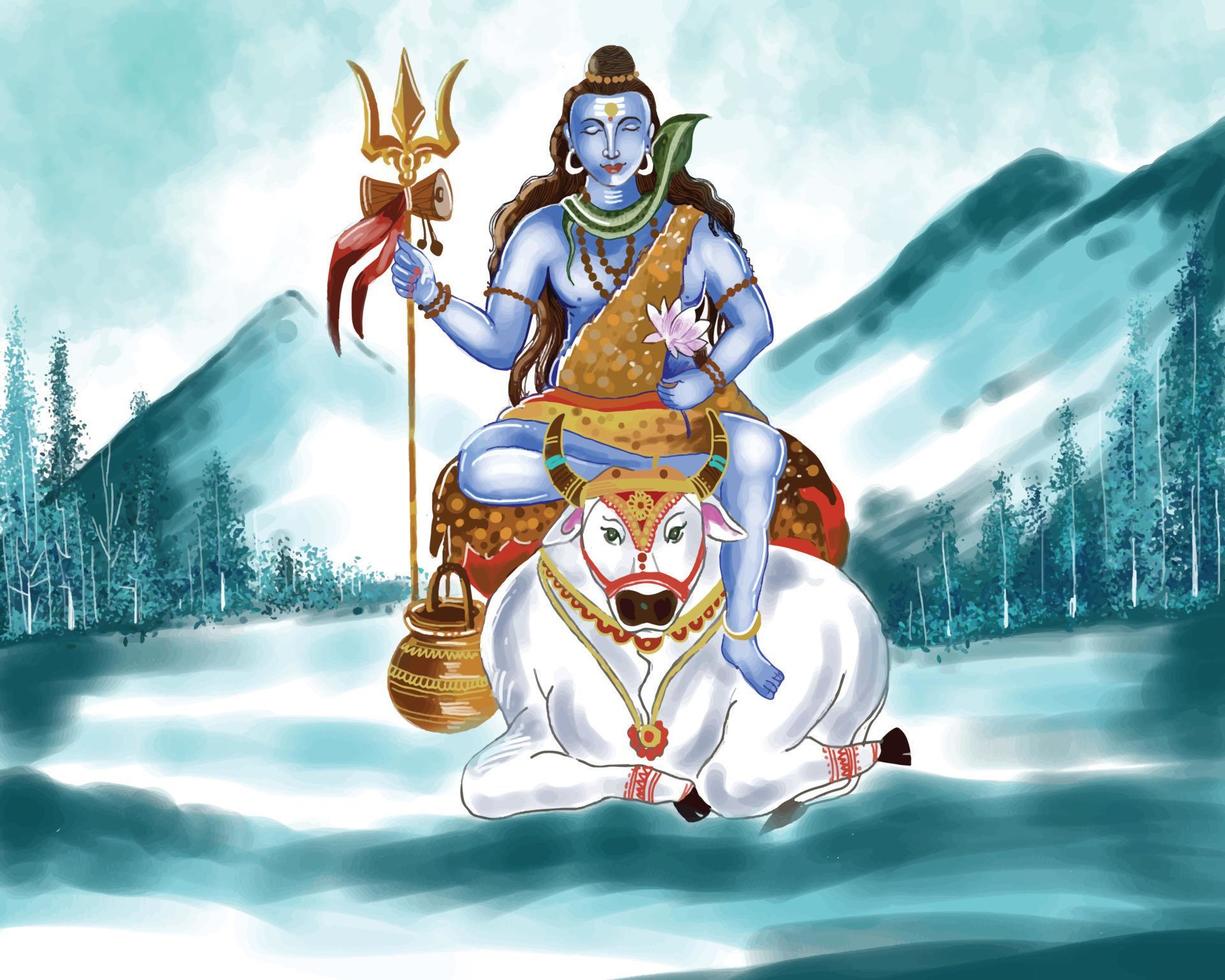 Hindu lord shiva for indian god maha shivratri beautiful card background vector