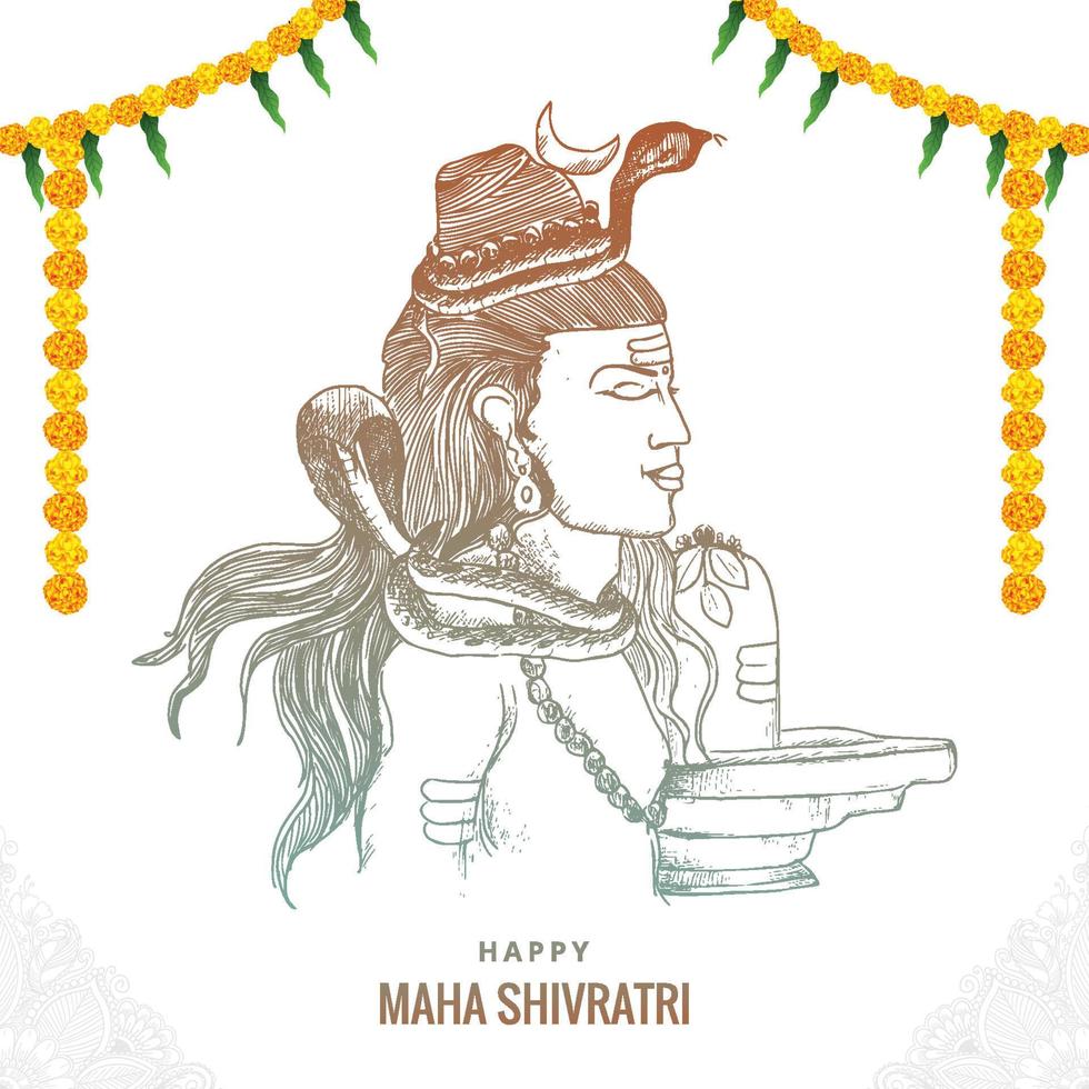 dibujar a mano el bosquejo del señor shiva hindú para el fondo del festival del dios indio maha shivratri vector
