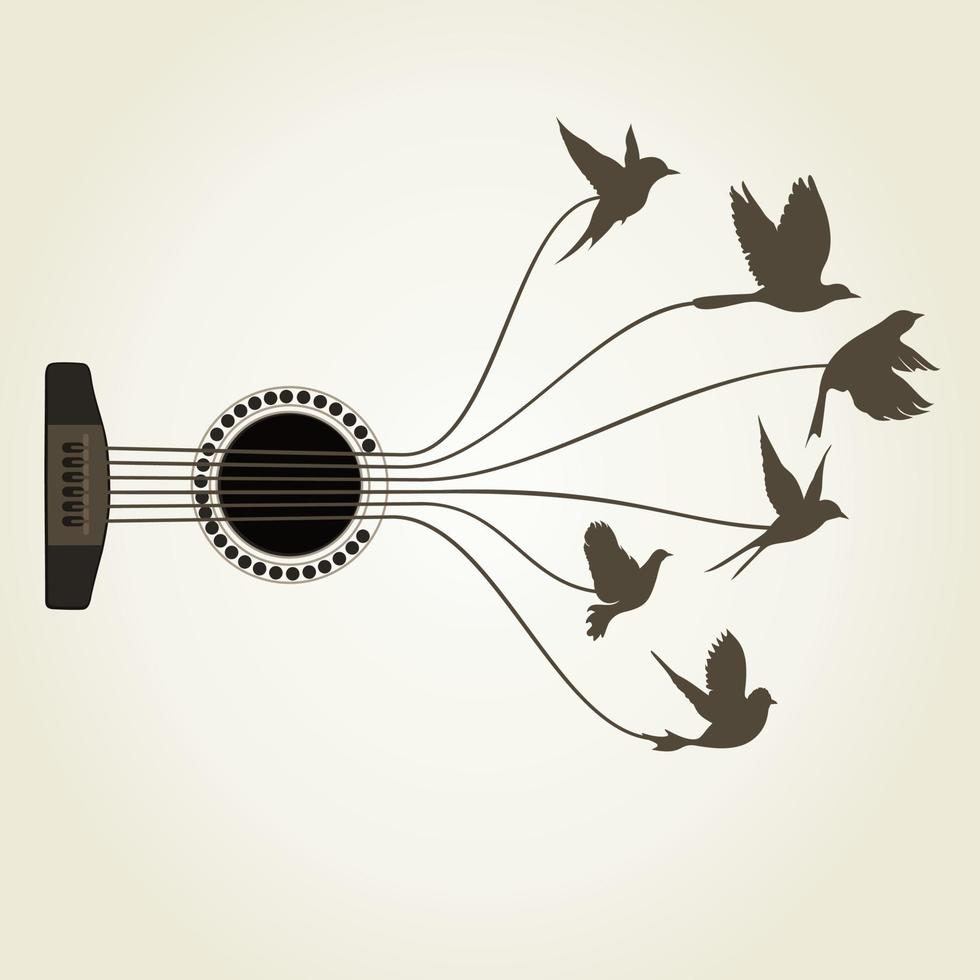 los pájaros vuelan de las cuerdas de la guitarra. una ilustración vectorial vector
