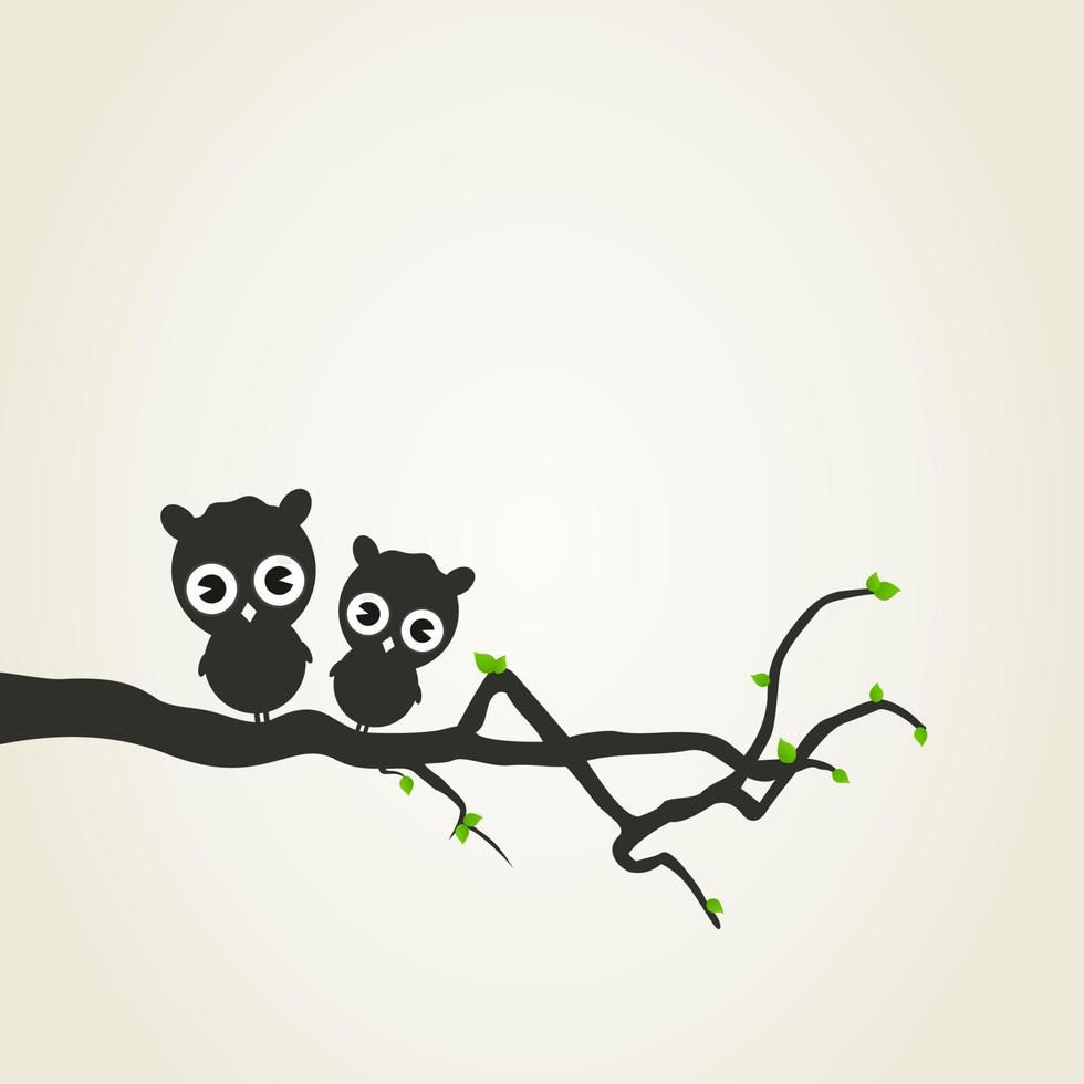 Owls hide behind a tree at night. A vector illustration