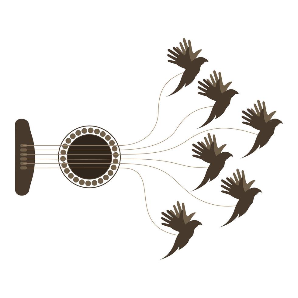 Birds fly from guitar strings. A vector illustration