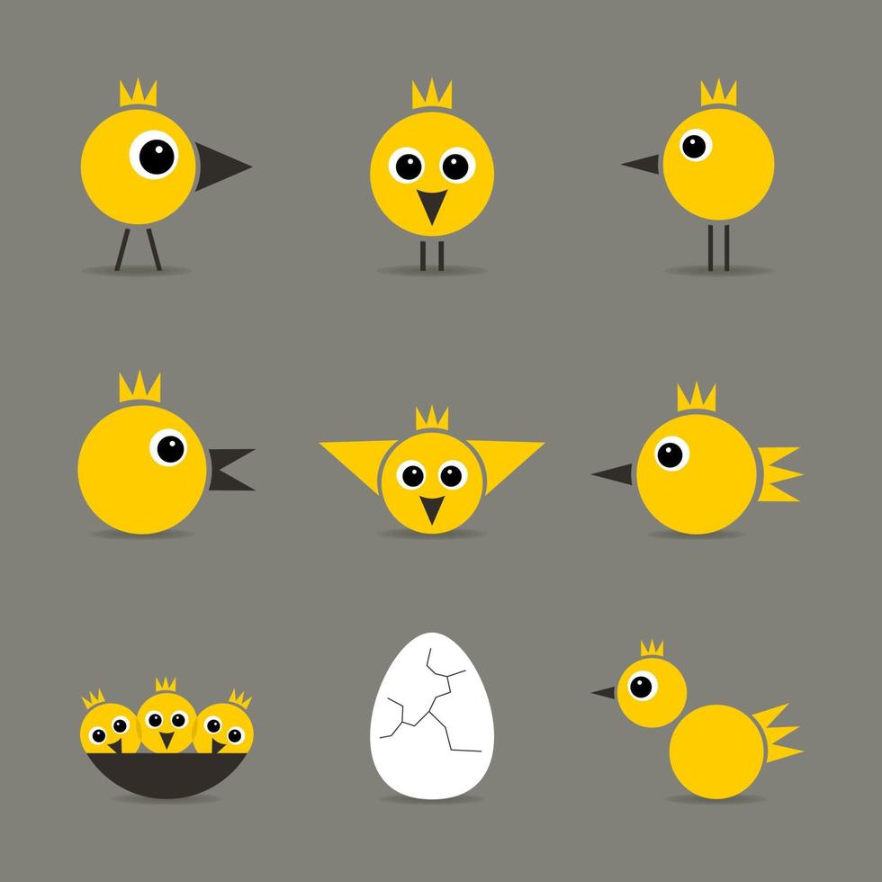 Set of small cheerful birdies. A vector illustration