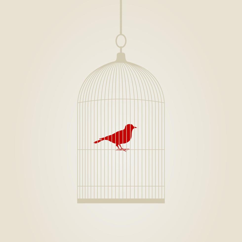 Bird in a cage and flowers. A vector illustration