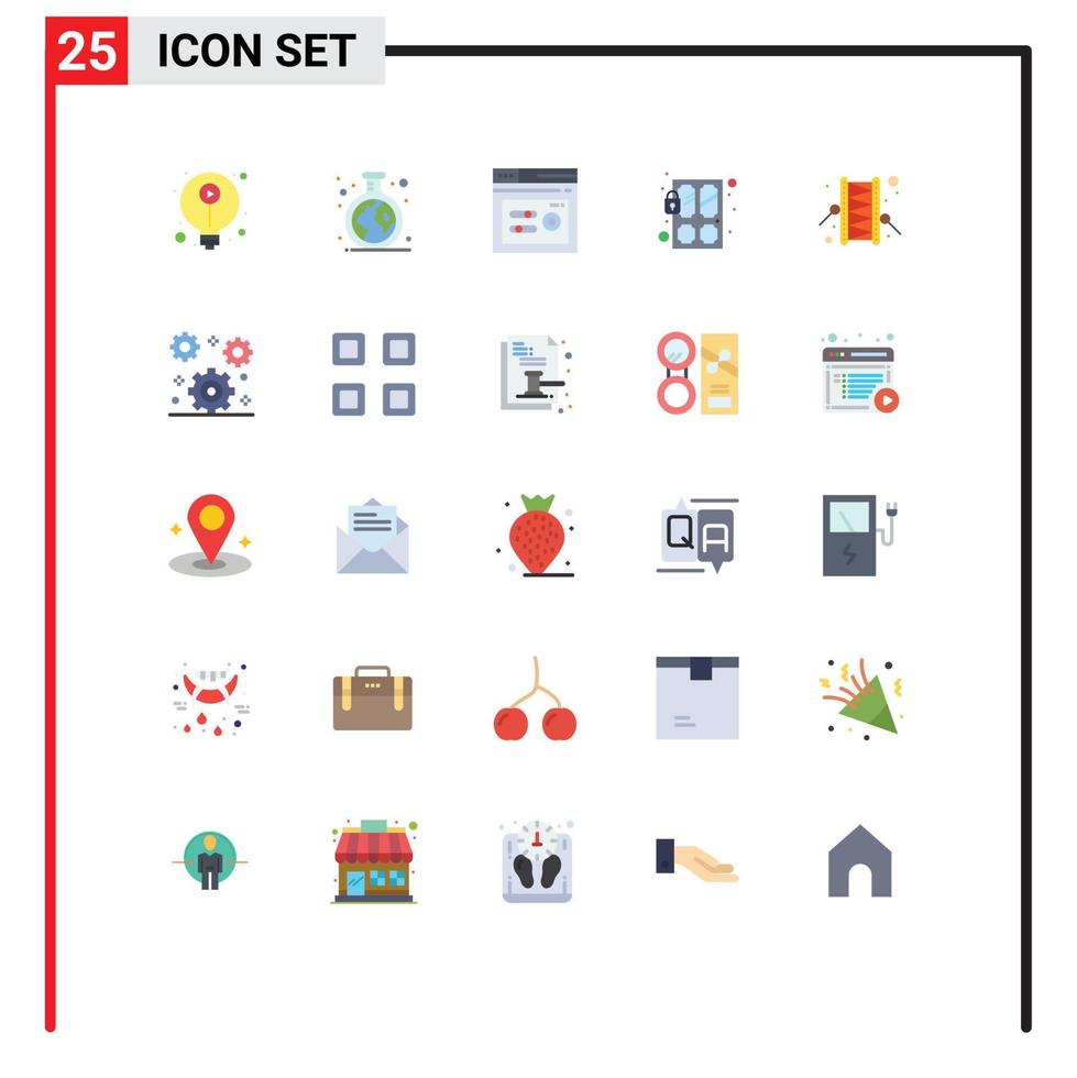 Pack of 25 creative Flat Colors of bedug technology keyword smart door Editable Vector Design Elements