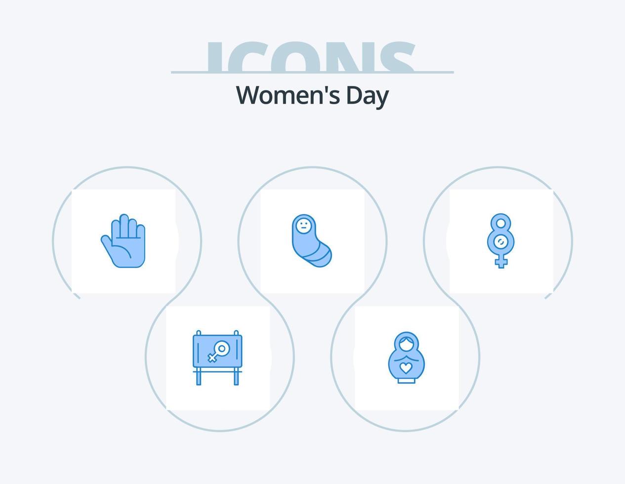 Womens Day Blue Icon Pack 5 Icon Design. . . hand. female. eight vector