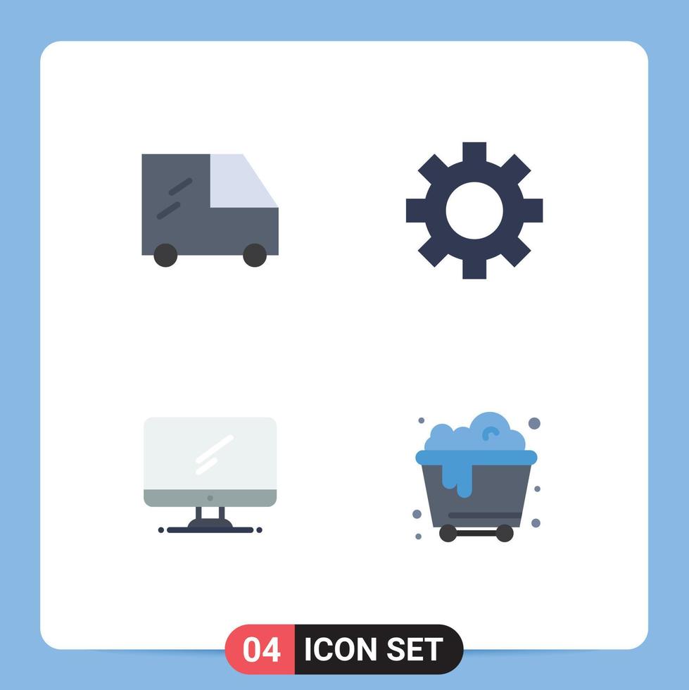 4 User Interface Flat Icon Pack of modern Signs and Symbols of van pc settings monitor trash Editable Vector Design Elements