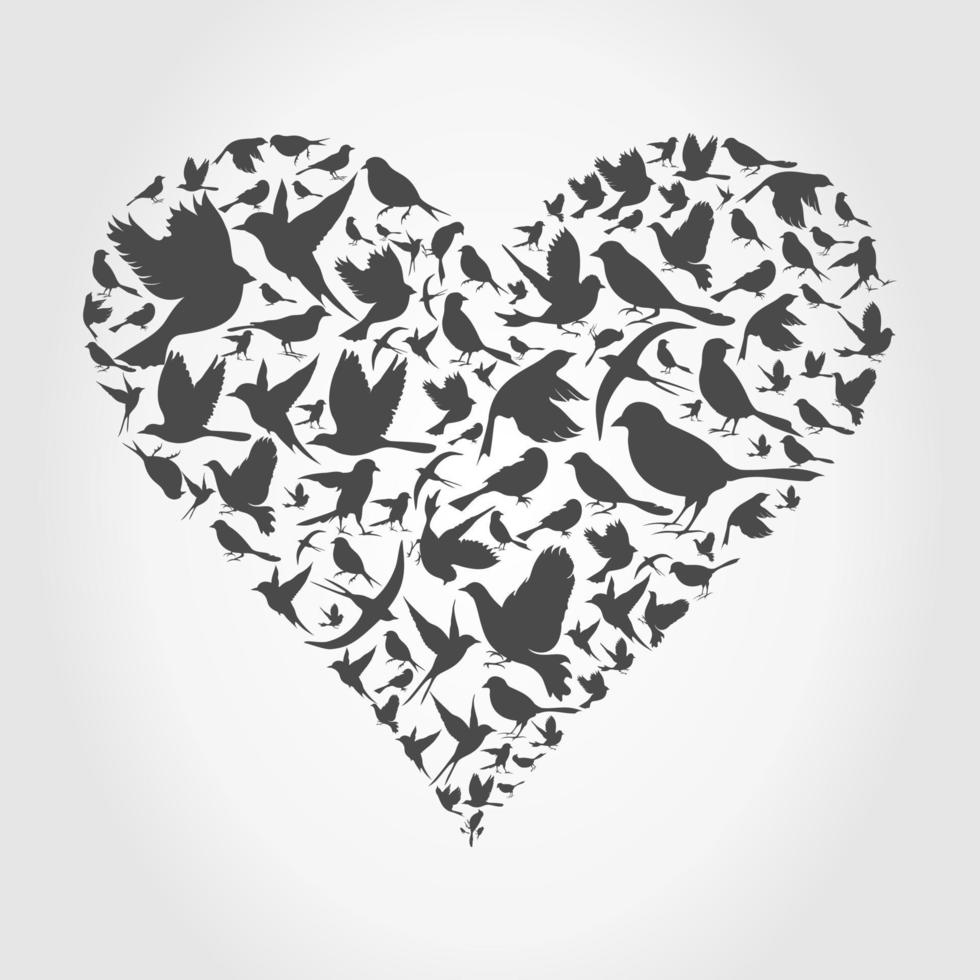 Flight of birds in the form of heart. A vector illustration