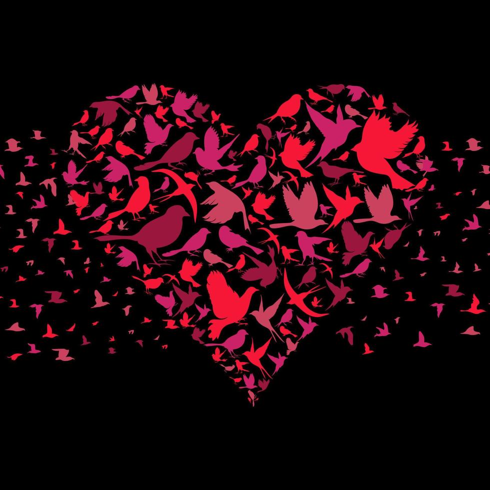 Flight of birds in the form of heart. A vector illustration