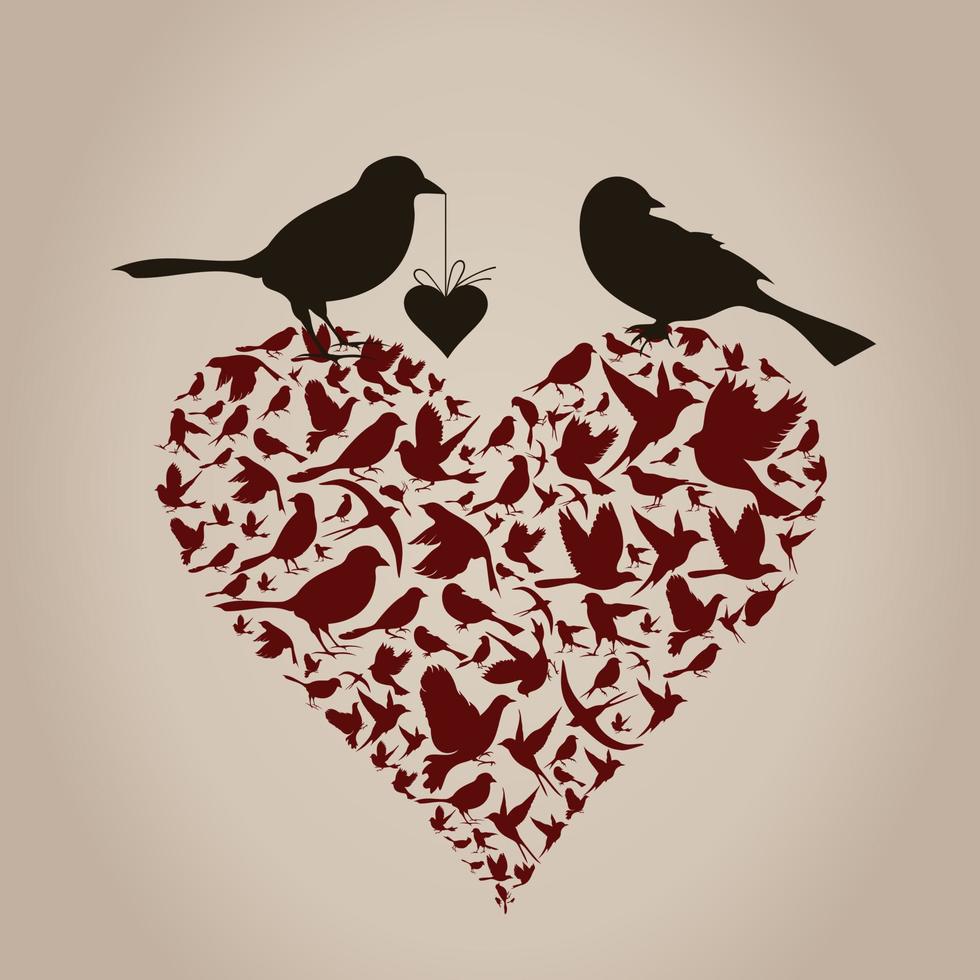 Flight of birds in the form of heart. A vector illustration