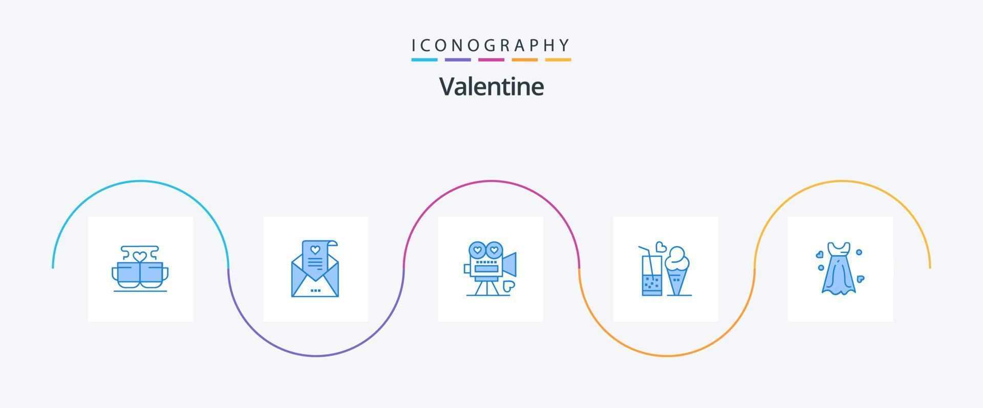 paquete de íconos de san valentín azul 5 que incluye helado. jugo. tarjeta de boda. alimento. amar vector