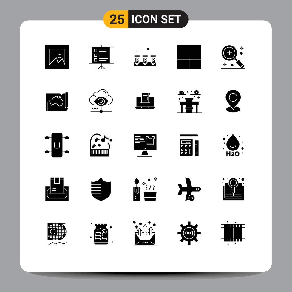 Modern Set of 25 Solid Glyphs Pictograph of australia magnifier equipment in add Editable Vector Design Elements