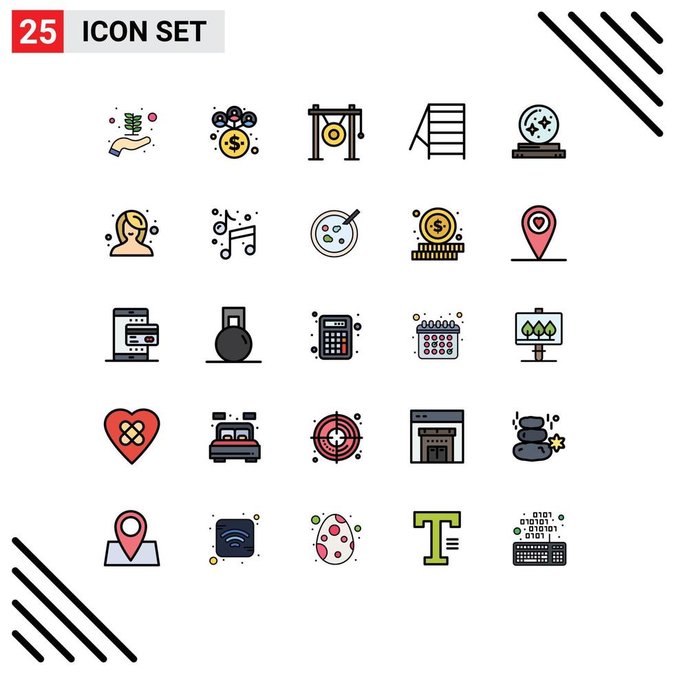 paquete de iconos vectoriales de stock de 25 signos y símbolos de línea para elementos de diseño vectorial editables de escaleras de bolas de instrumentos de cristal mago vector