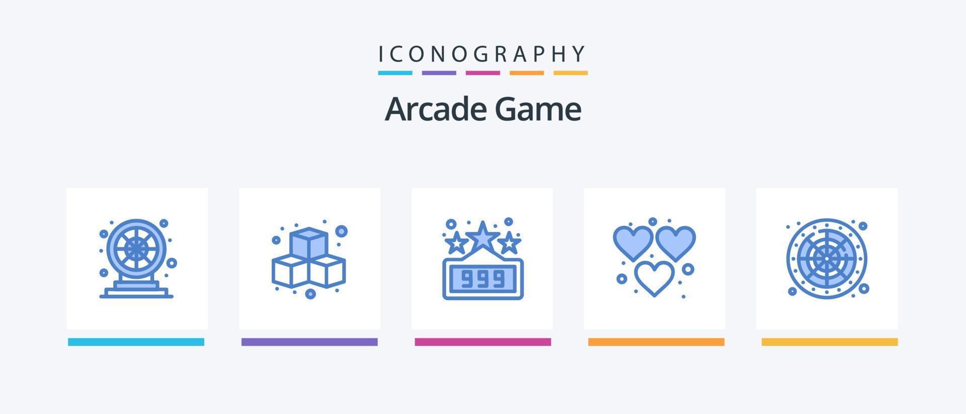 Arcade Blue 5 Icon Pack Including game. lucky. high score. play. fun. Creative Icons Design vector