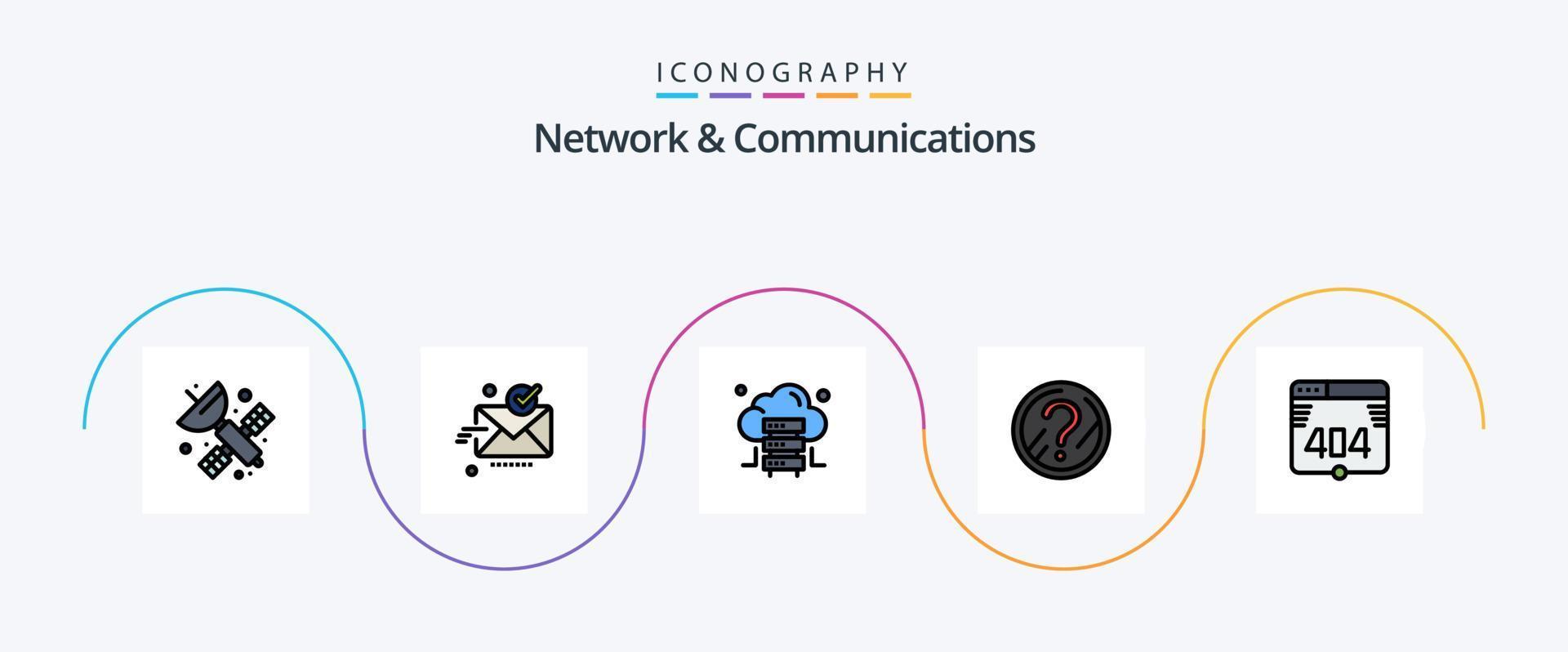 Network And Communications Line Filled Flat 5 Icon Pack Including error. solution. good. problem. question vector