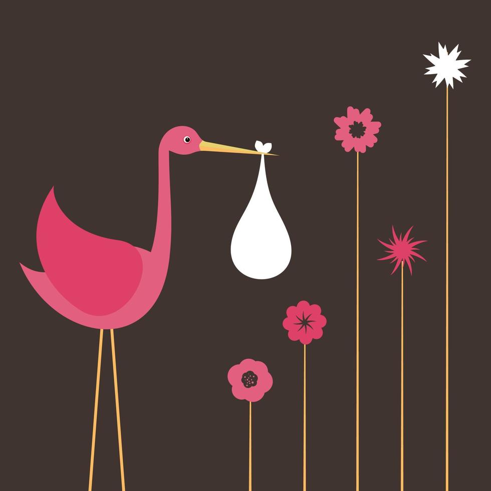 The pink stork bears the child. A vector illustration