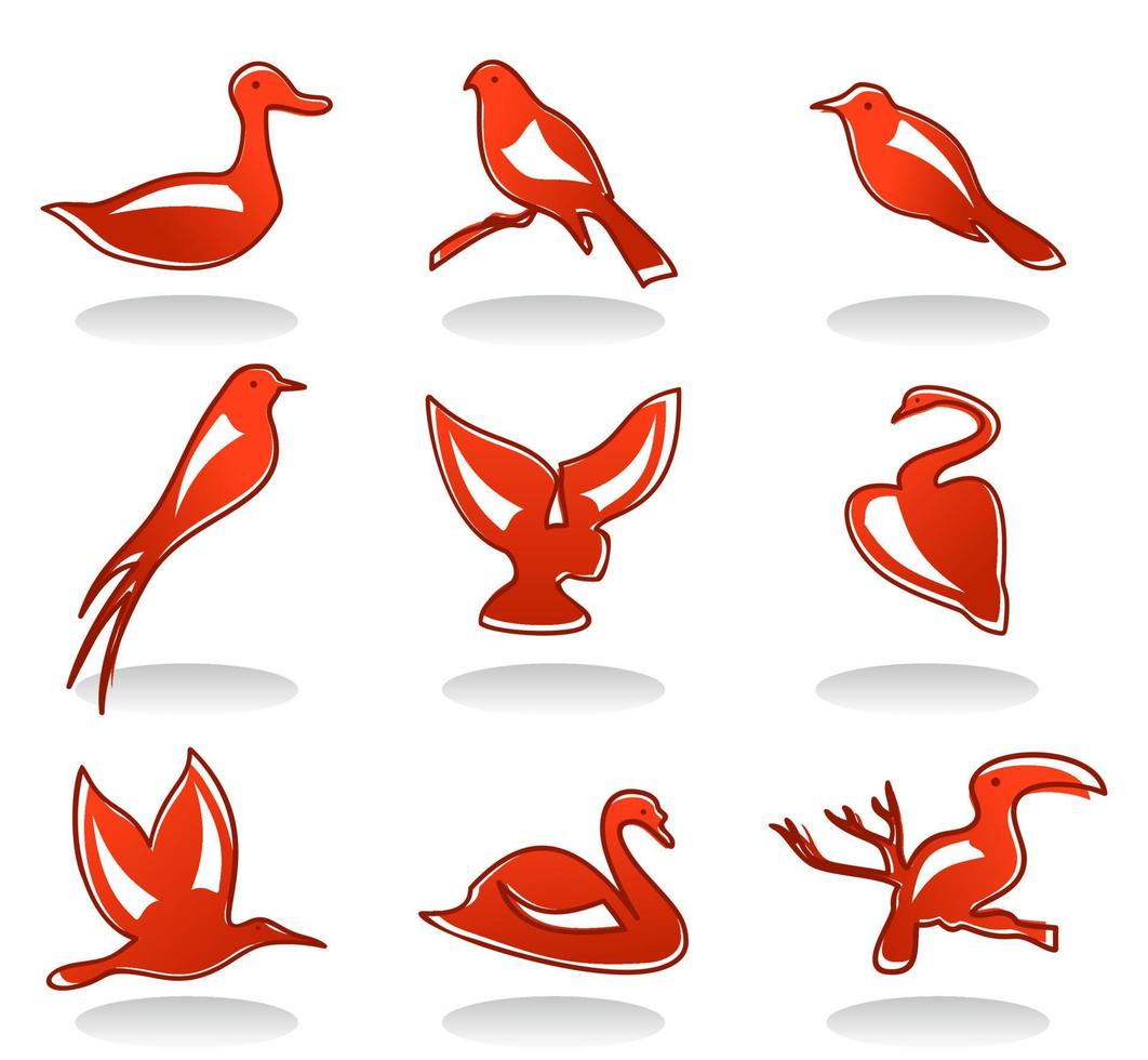 Set of small cheerful birdies. A vector illustration