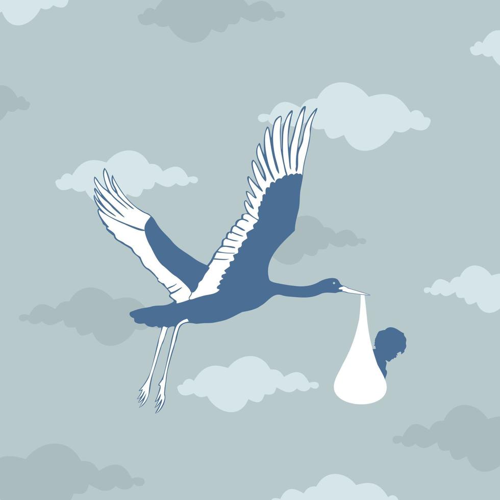 The stork bears the kid in a beak. A vector illustration