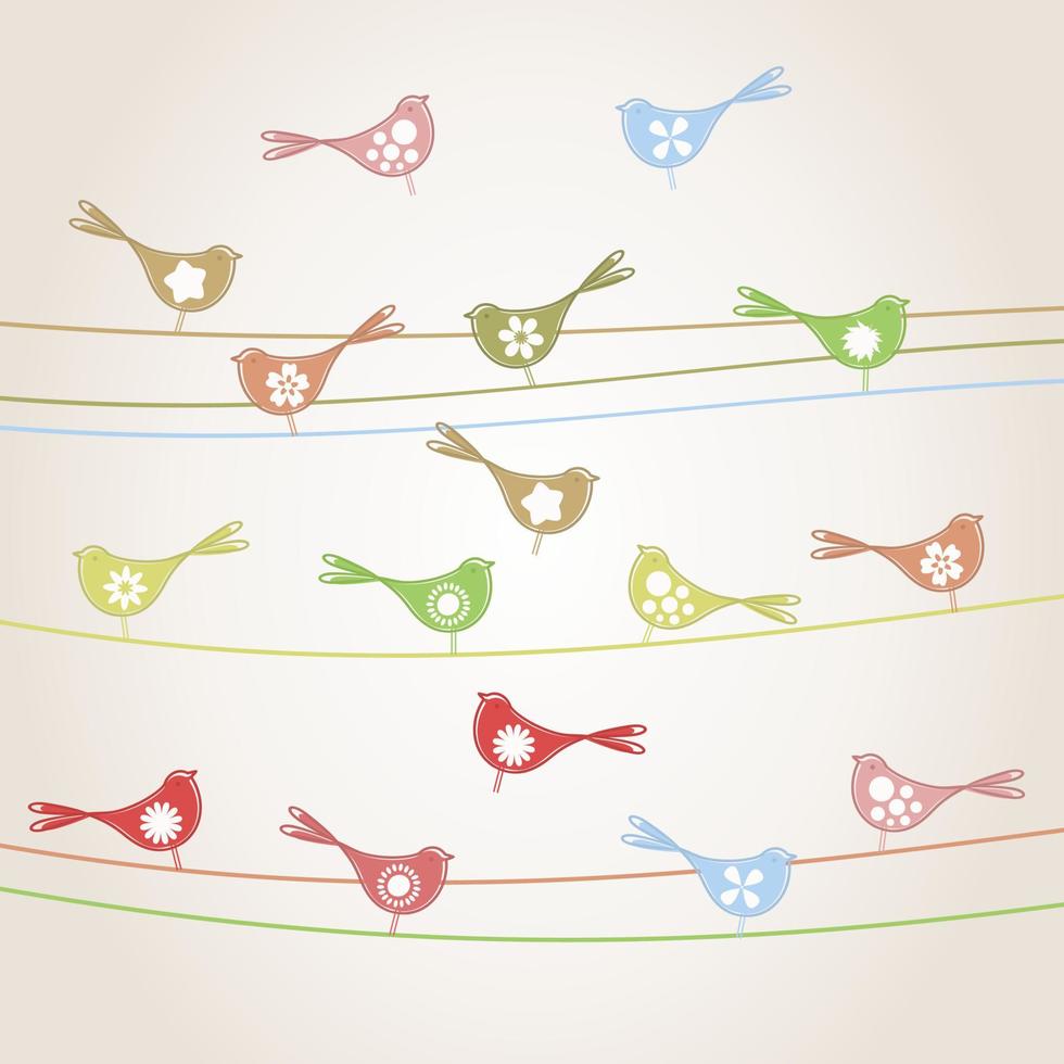 Set of birds on wires. A vector illustration