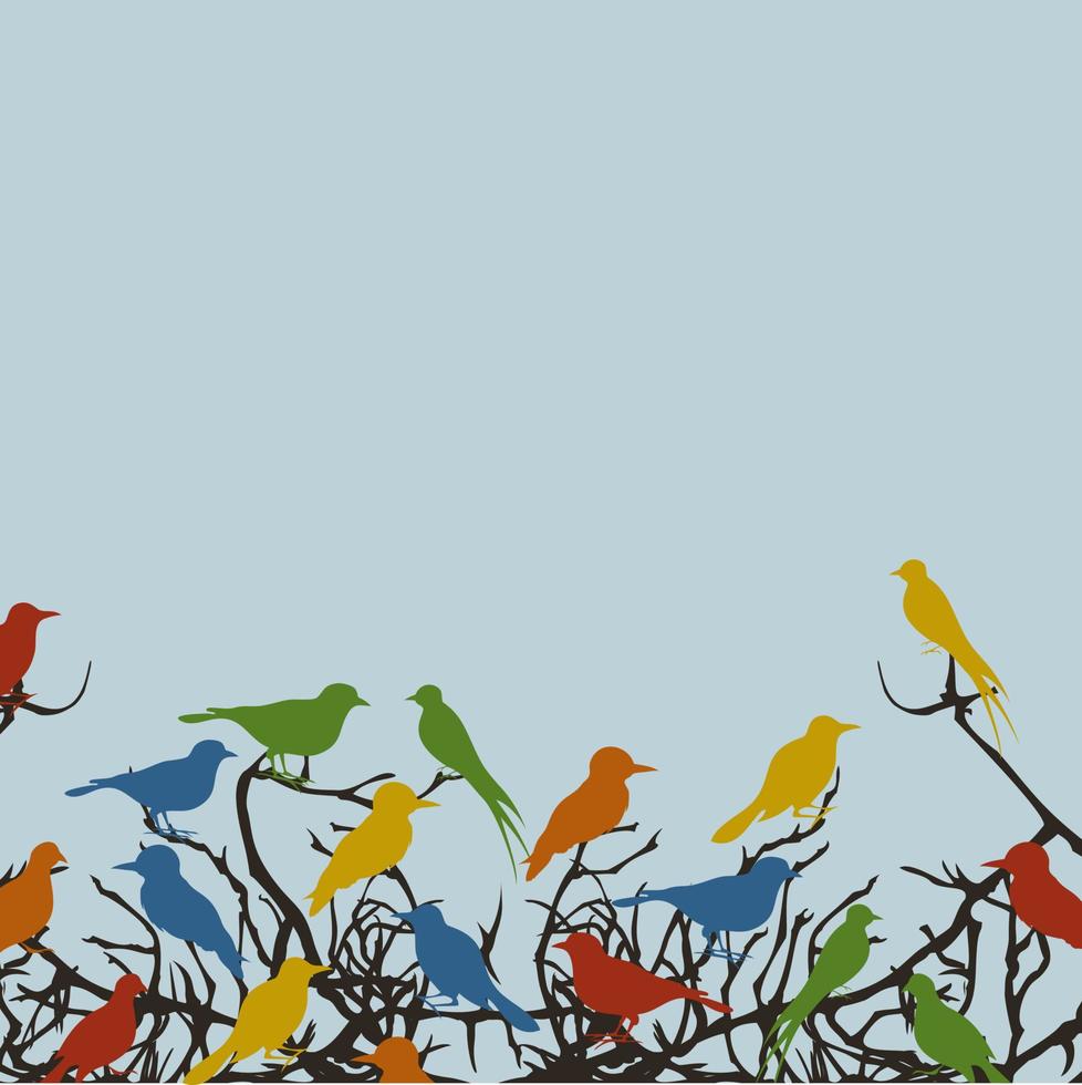 Birds sit on a tree. A vector illustration