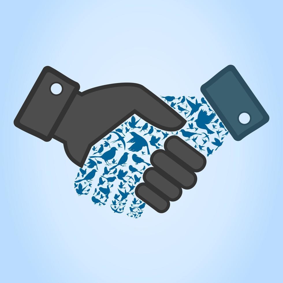 Hand shake made of birds. Vector illustrations