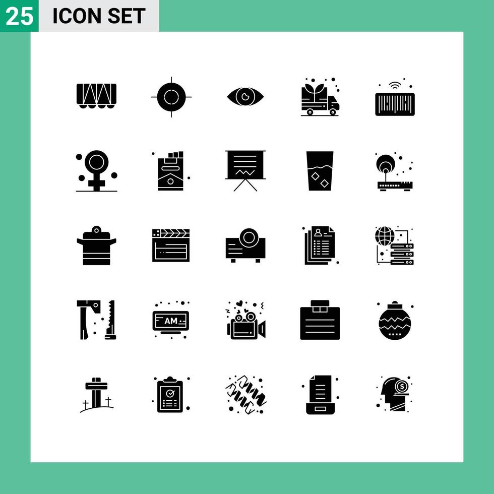 Modern Set of 25 Solid Glyphs Pictograph of things internet design barcode green Editable Vector Design Elements