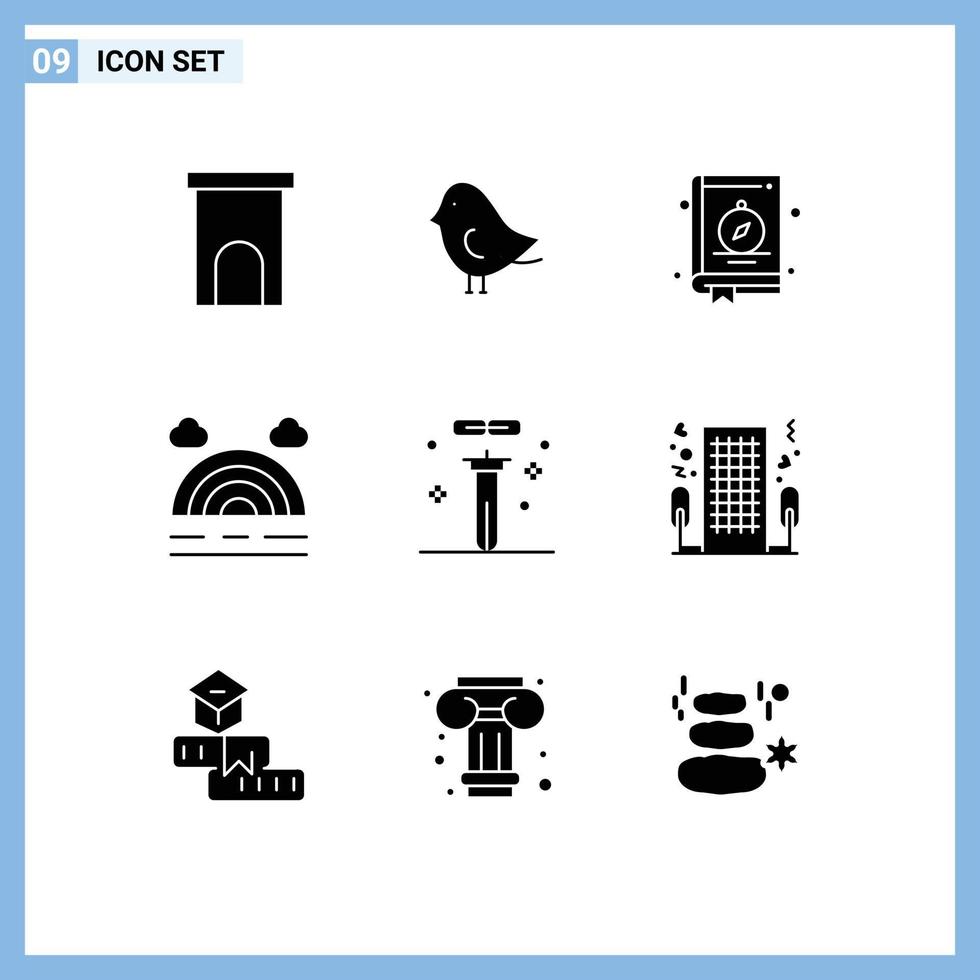 Set of 9 Modern UI Icons Symbols Signs for flasks biology compass weather forecast Editable Vector Design Elements