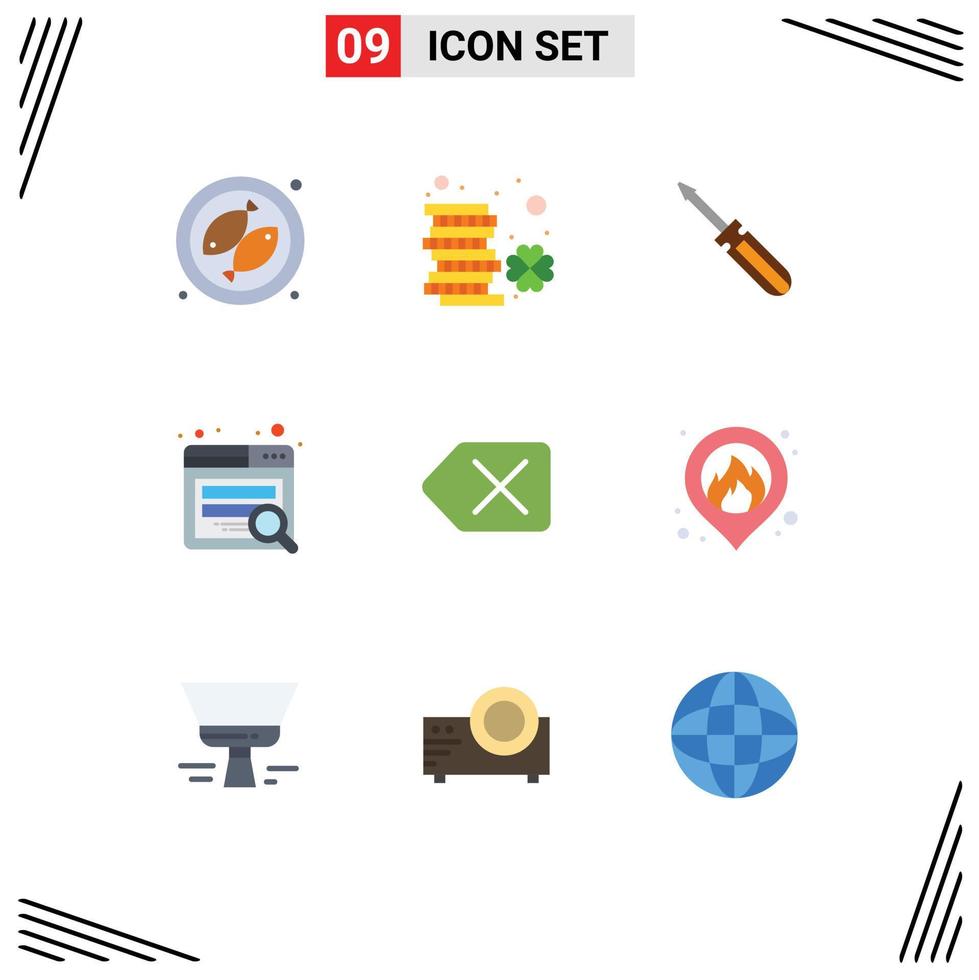 Flat Color Pack of 9 Universal Symbols of clear website screw seo tools Editable Vector Design Elements