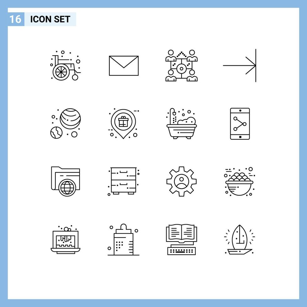Mobile Interface Outline Set of 16 Pictograms of market planets people galaxy finish Editable Vector Design Elements