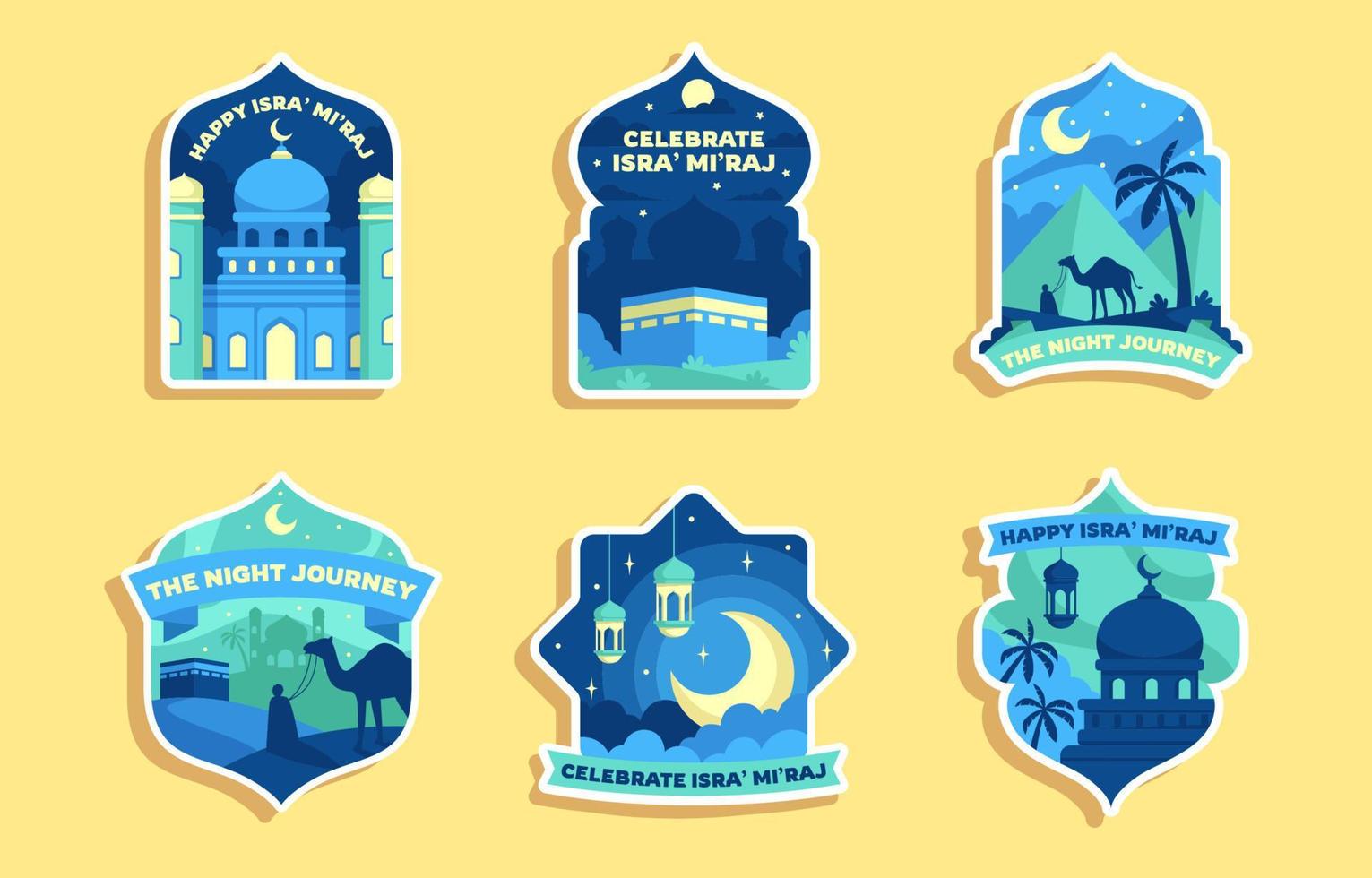 Isra' Mi'raj Greeting Stickers vector