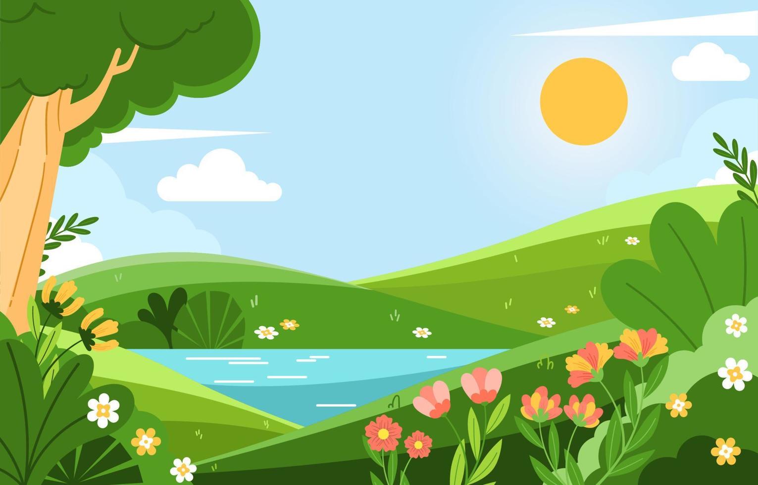 fondo de paisaje de primavera con flores vector