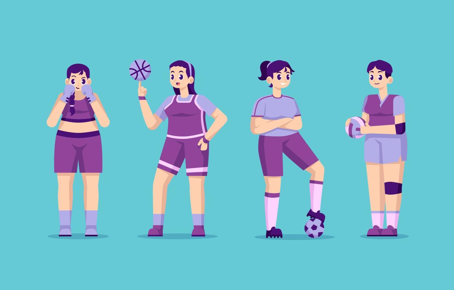 chicas y mujeres nacionales en personajes deportivos. vector