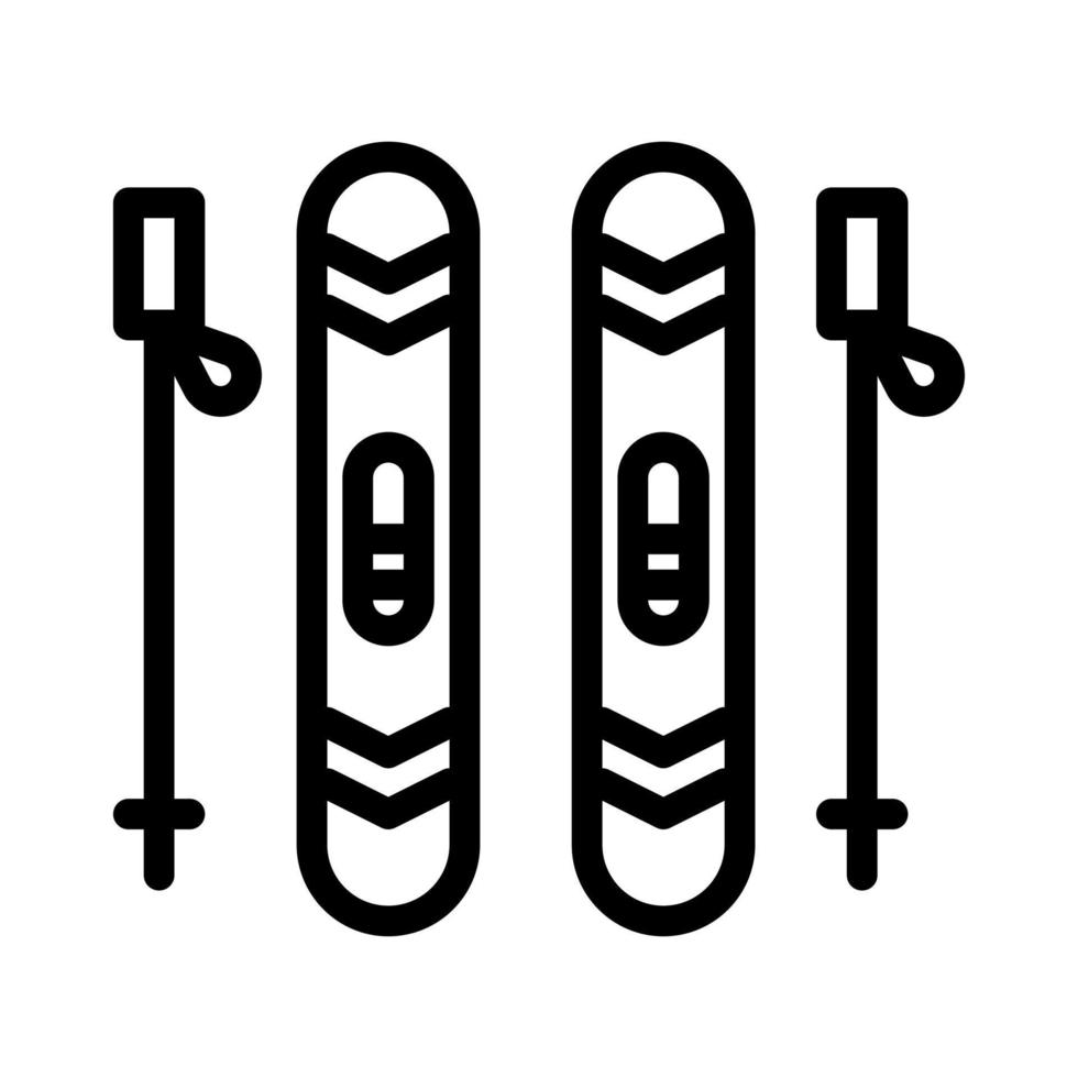 Ski sport icon with outline style vector, ski board, ski stick, winter sport vector