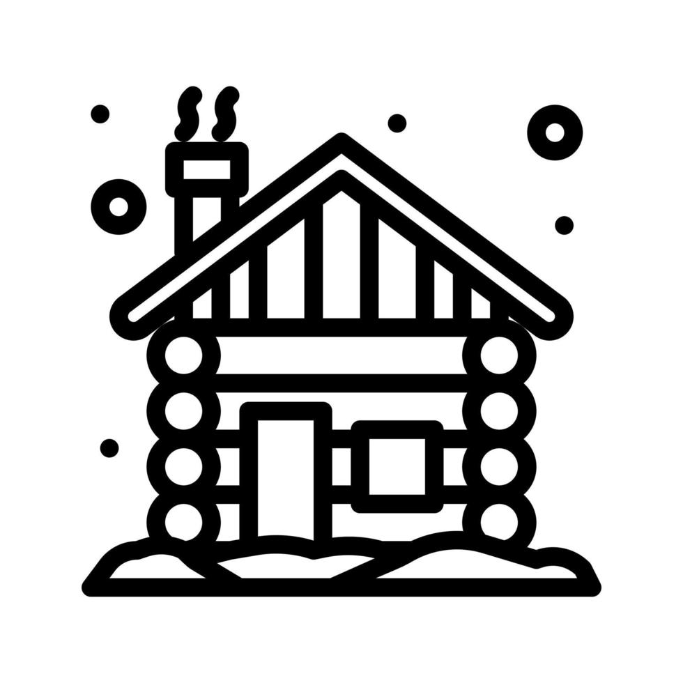 Wood cabin icon with outline style vector, winter house, wood vector