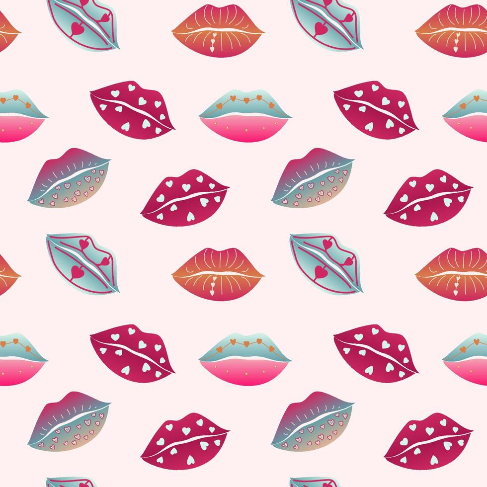 Seamless pattern with lipstick kisses. Imprints of lipstick of red and pink shades. Can be used for the design of fabric print, wrapping paper, or romantic greeting cards. vector