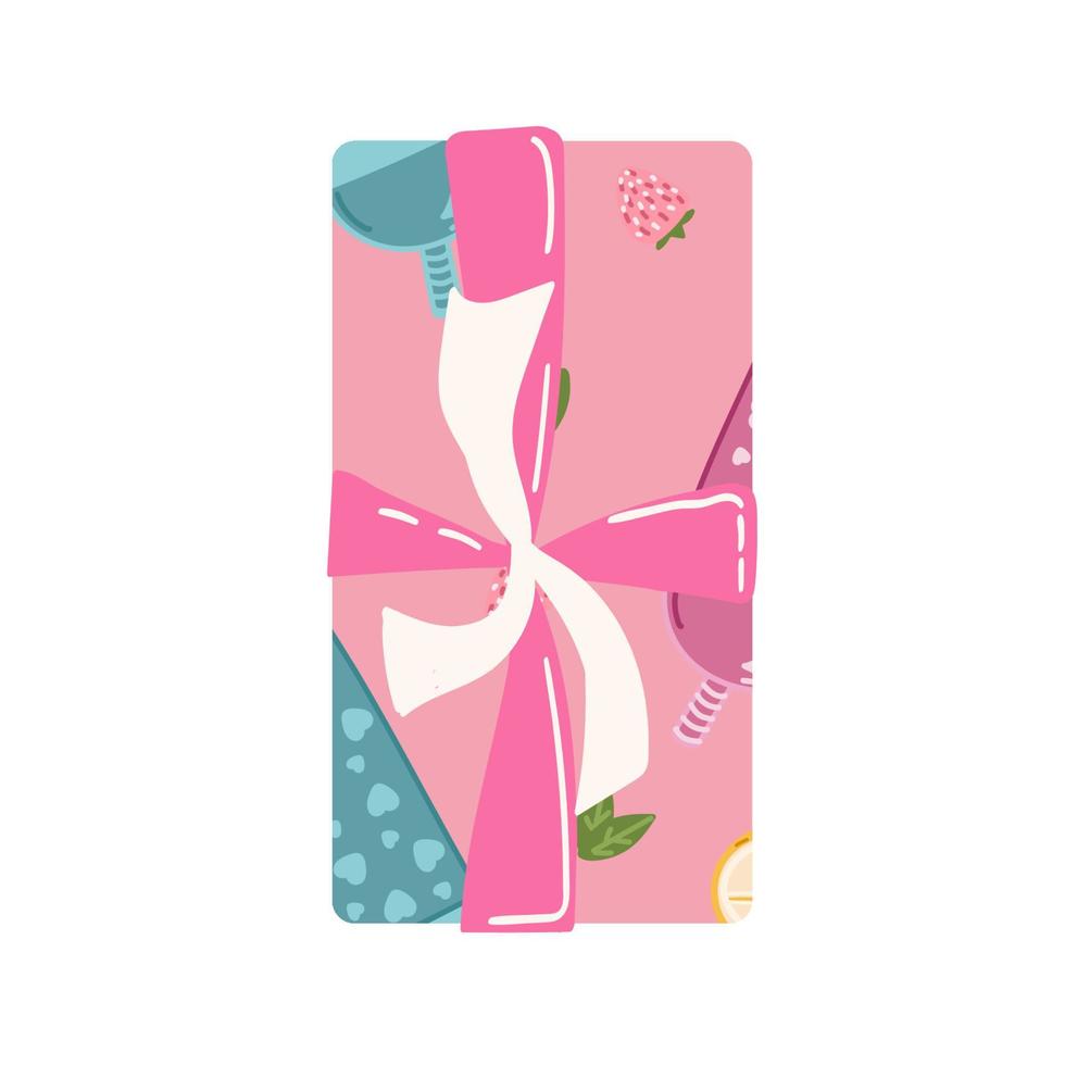 caja de regalo rosa con objeto aislado de cinta. ilustración vectorial plana. caja de regalo del día de san valentín. vista superior. vector