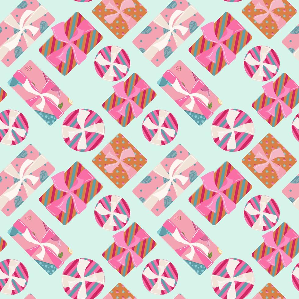 Seamless pattern with colorful gift boxes. Pattern for fabric print, wrapping paper design. vector