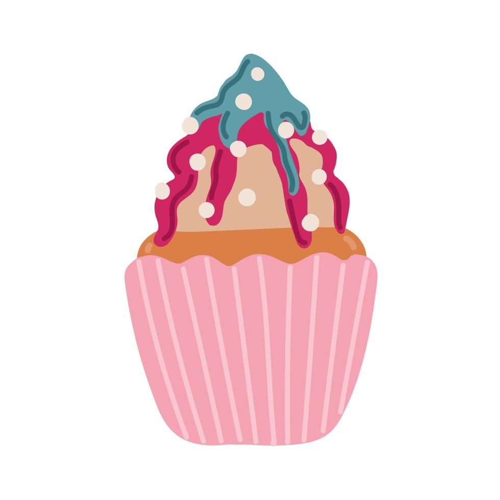 Icono de cupcake de San Valentín con cereza en forma de corazón en estilo plano aislado sobre fondo blanco. concepto de amor ilustración vectorial vector