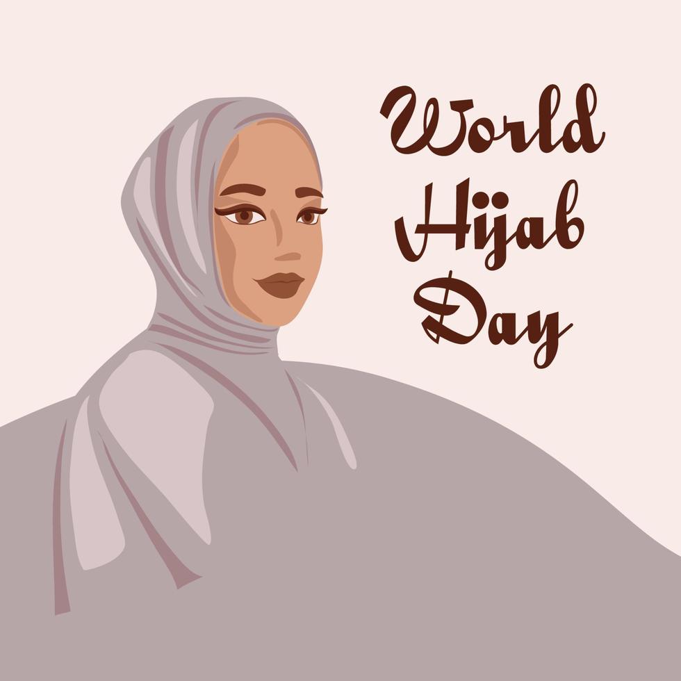 día mundial del hiyab. bueno para la celebración del día mundial del hijab. hermosa chica en un hiyab. diseño plano. diseño de volante ilustración vectorial vector