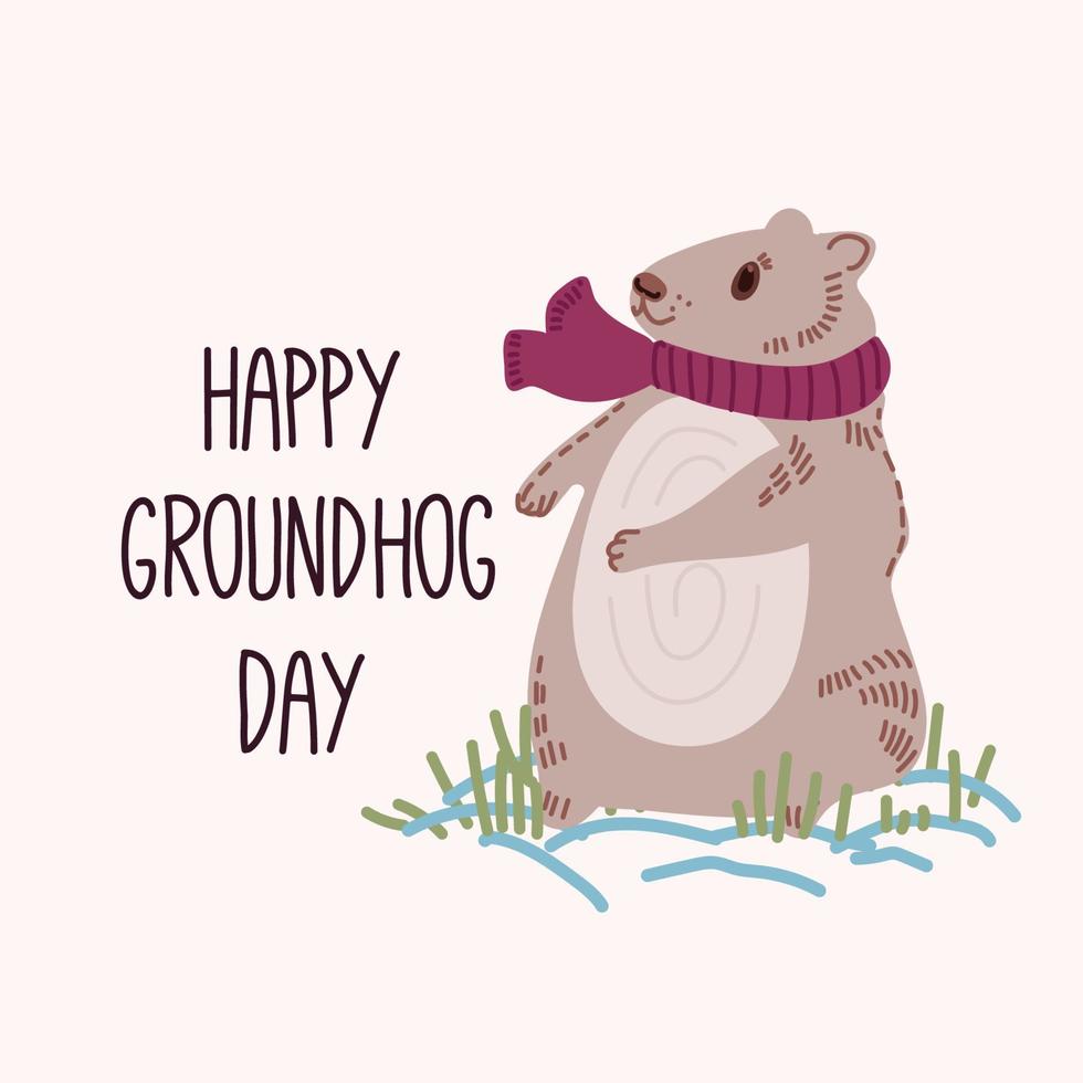 Happy Groundhog Day. Design for print greetings card, banner, poster. Vector illustration.