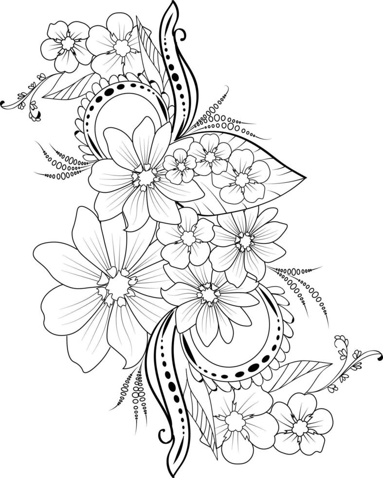 Doodle flower line art, vector sketch hand drew illustration artistic, simplicity Embellishment, zen doodle tattoo for coloring page isolated on white background.